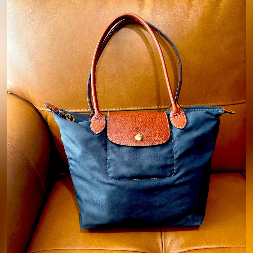 Navy Le Pliage M Tote Bag
